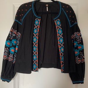 Free People Black Embroidered Jacket Size M